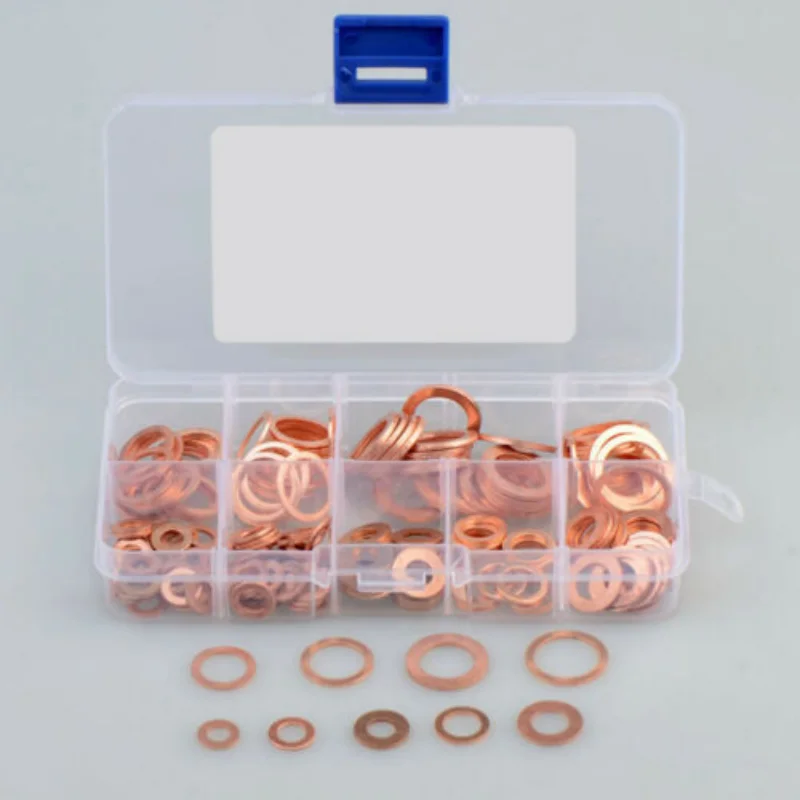 

300pcs Copper Sealing Solid Gasket Washer Set M5/M6/M8/M10/M12/M14/M16/M20 Sump Plug Oil For Boat Crush Flat Seal Ring Tool