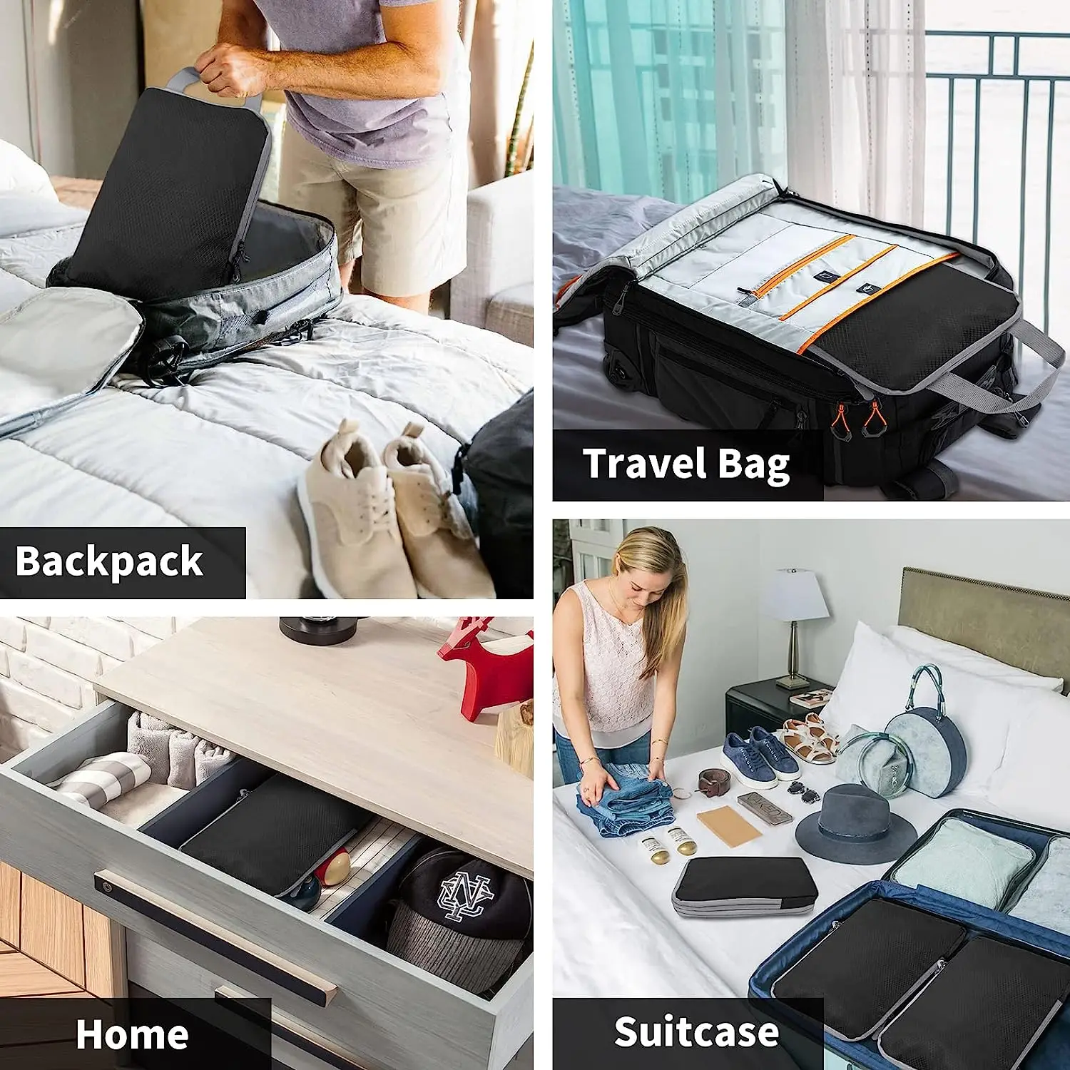 9 pcs New Large capacity Travel storage bag compressible packaging cube foldable waterproof suitcase nylon portable bag luggage