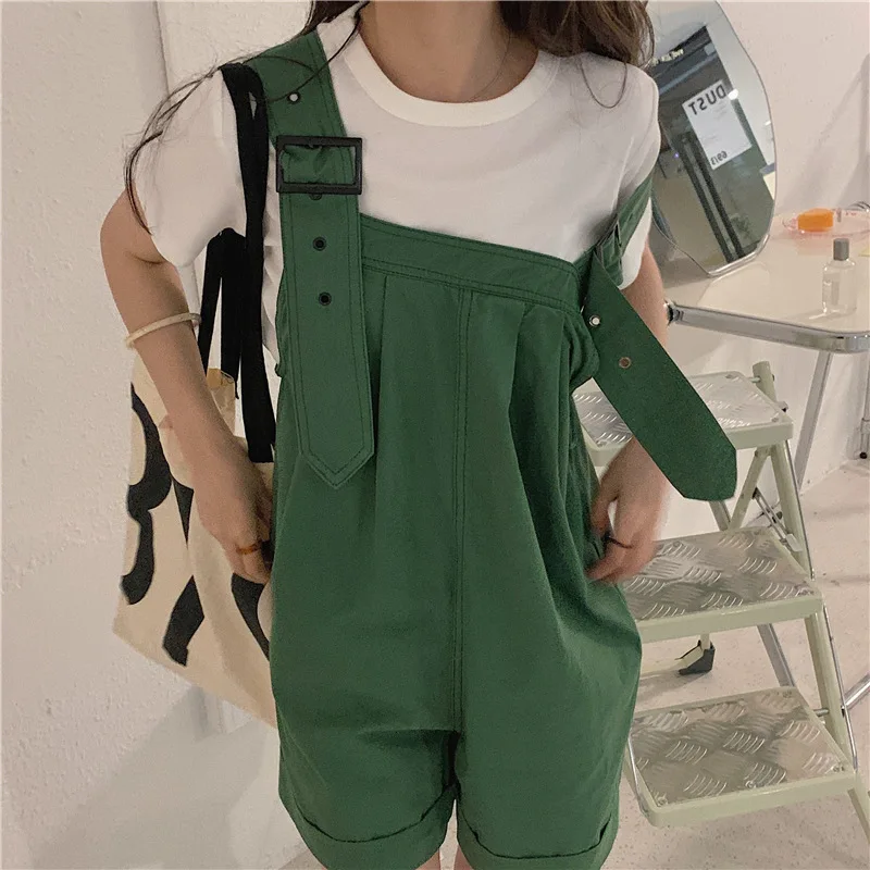 Romper Ladies Solid Student Cute College Style Summer Loose Wide Leg Pants Ulzzang High Waist Series Female Fashion Clothes