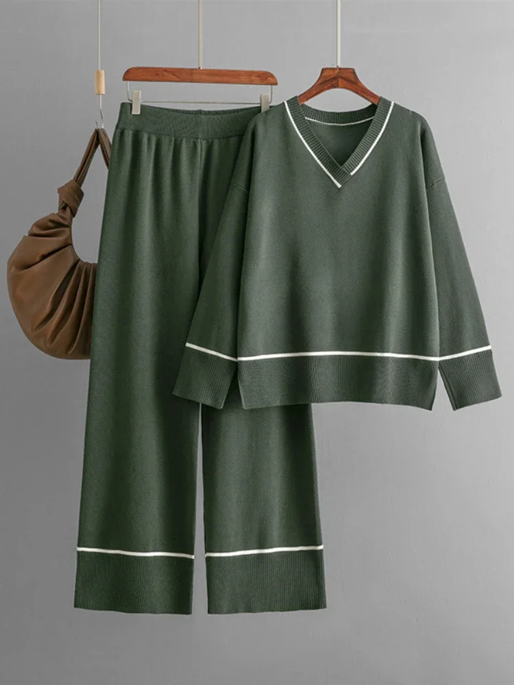Женский домашний вязаный костюм базовый Свободный Топ с V-образным вырезом и