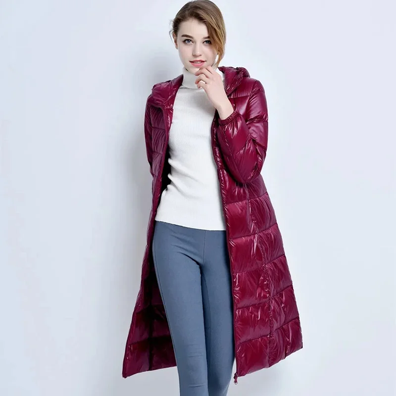 Winter 2022 New Down Jackets Women Thickened Hooded Long Over Knee Korean Version Large Size Slim Warm White Duck Down Coat Tide