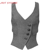 womens v neck suit vest 3 button fashion slim blazer vests for lady waistcoat