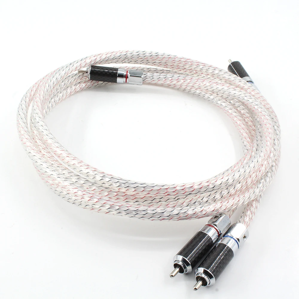 

a Pair Valhalla Silver-Alloy Audio RCA Interconnect Cable With Carbon Fiber RCA Jack