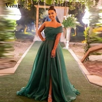 verngo a line dark green organza evening dresses one shoulder slit simple women prom dress formal party gowns robe de mariage