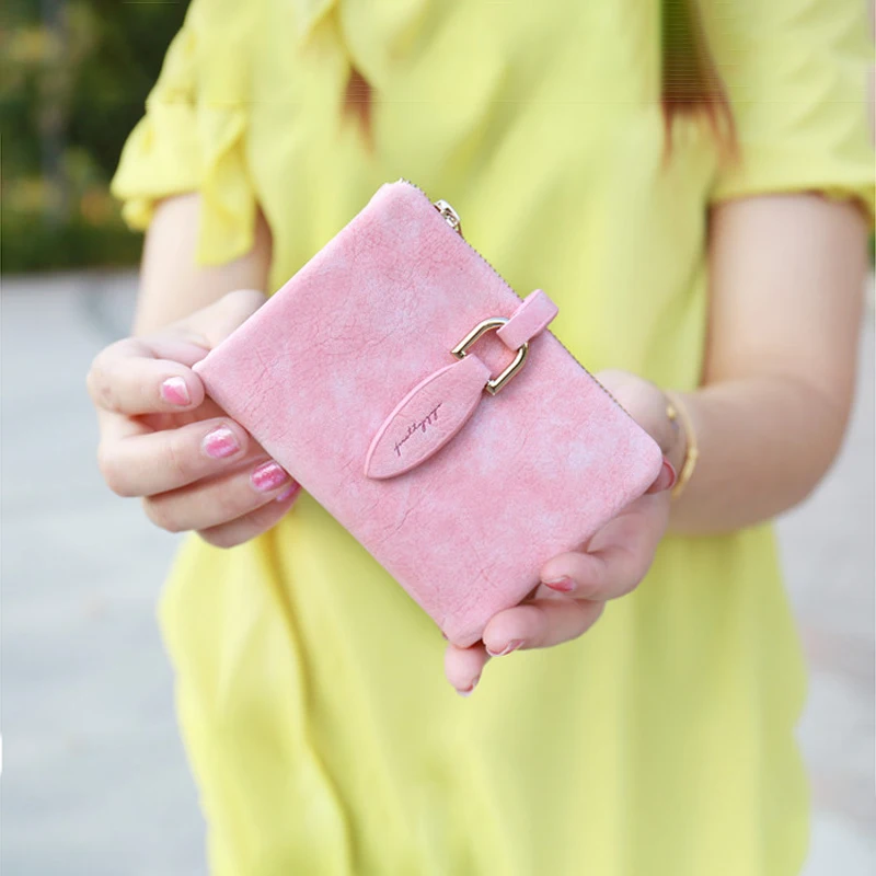 Fashion Women Short Purses  Vintage PU Leather Lady Snap Fastener Short Clutch Wallet Small Matte Women Wallet Female Purse