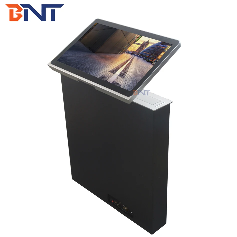 

60 degree pitch ange Ultrathin Light Pop Up LCD Desk Motorized Lift with 18.4 Inch HD Screen Retractable Lift