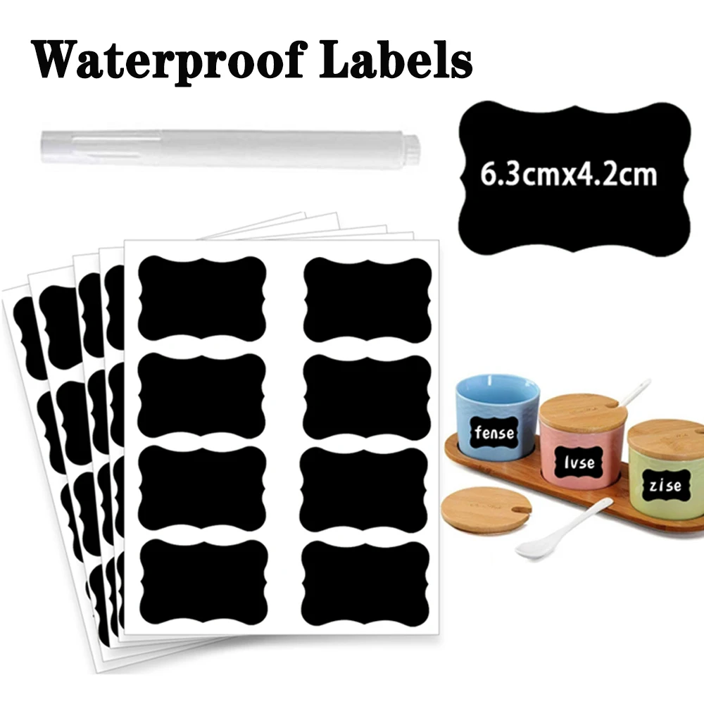

80-240pcs Black Blank Name Stickers Waterproof Writable Chalkboard Kitchen Spice Labels Stickers Home Jars Bottles Mark Sticker