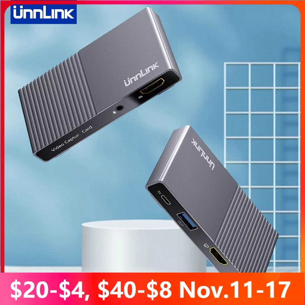 

Карта видеозахвата Unnlink 4K HDMI USB 3,0, 1080P, 60 кадров/с