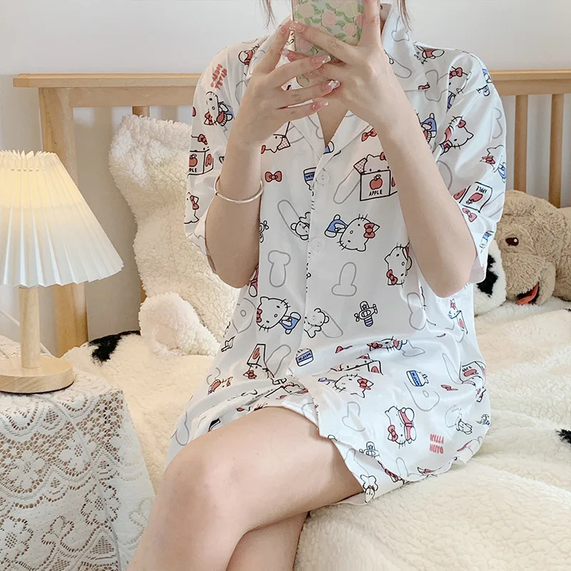 Пижама Kawaii Sanrioed из аниме Hello Kitty 2 предмета шорты с коротким рукавом можно носить