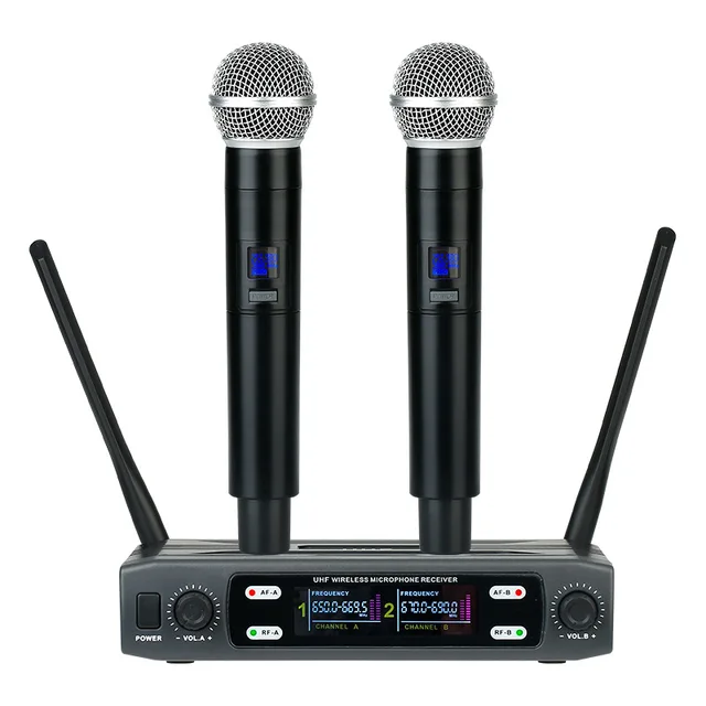Wireless Microphone Handheld Dual Channels Frequency UHF Fixed Dynamic Mic For Karaoke Wedding Party Band Show Church Hot Sale 1