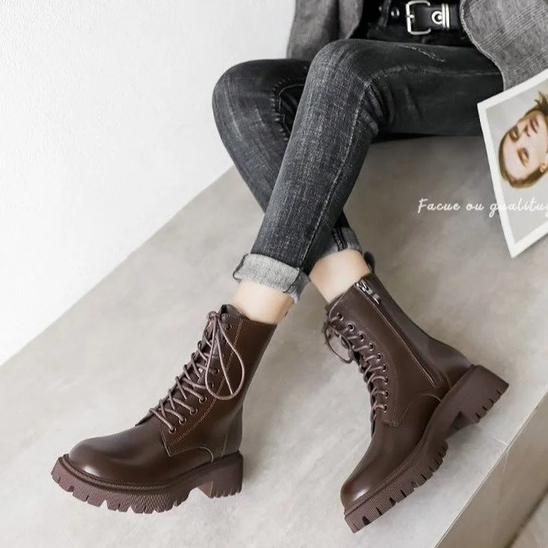 Women's Boots Autumn and Winter New Ankle Boots Fashion Lace Up Zipper Botas Mujer Sports Platform Martin Boots Casual Shoes