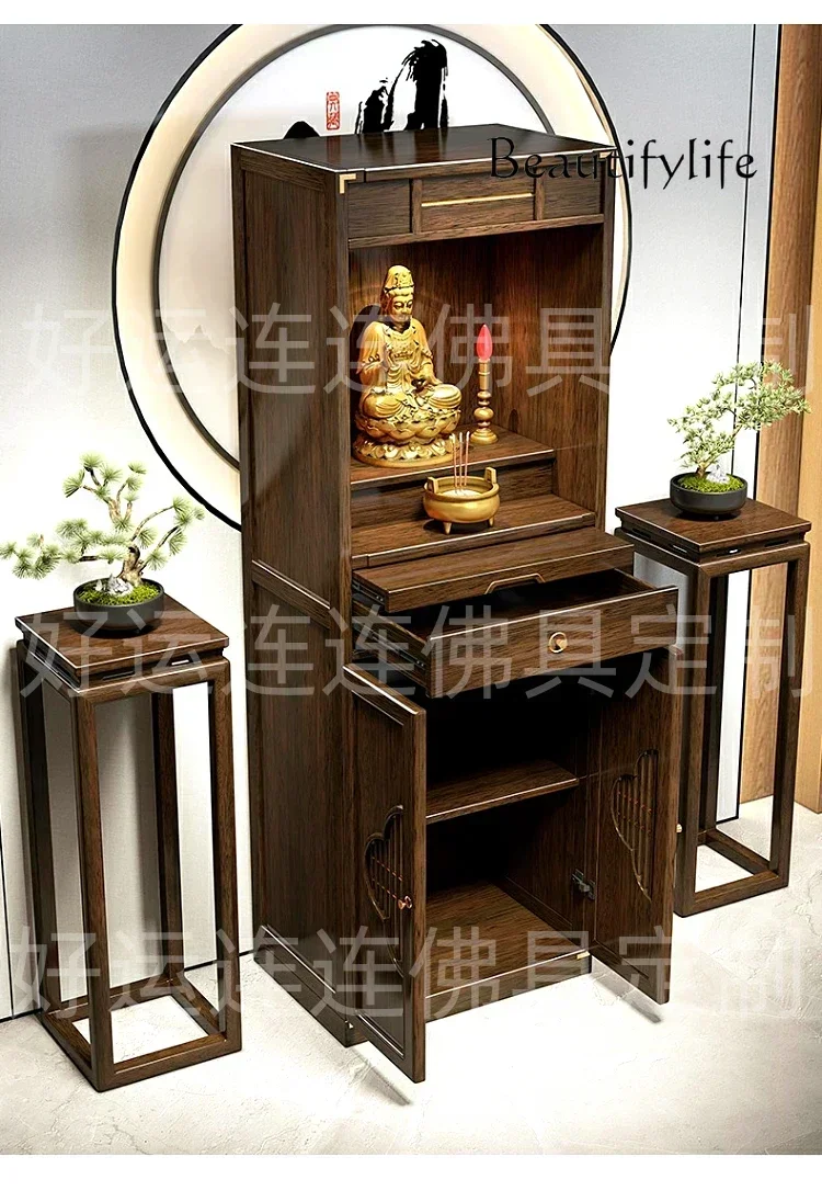Новый китайский стиль Связание Будды Домашний стол из цельного дерева Шкаф