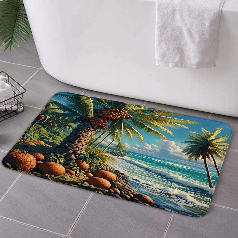Тропический кокосовая пальма набор для ванной комнаты с занавеской душа коврик