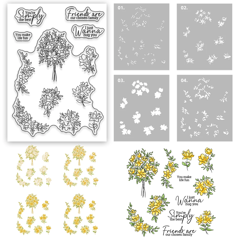 

Mangocraft Bunch Blooming Flowers Metal Cutting Dies Clear Stamps Stencils And HOT Foil Plate DIY Scrapbooking For Cards Albums