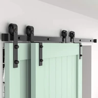 4-16FT Bypass Barn Door Slides Hardware Kit Sliding Door Hanging Track System Roller Rails for Double Door (J-Shaped)