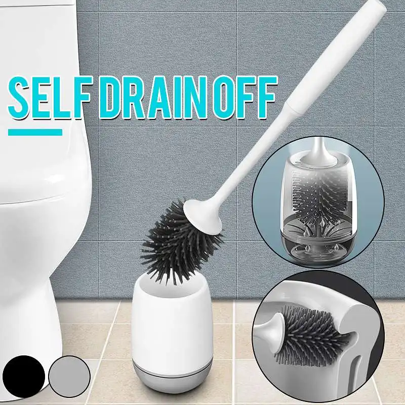 

TPR Silicone Head Toilet Brush Quick Self Draining Clean Tool Wall-Mount Or Floor-Standing Cleaning Brush Bathroom Accessories