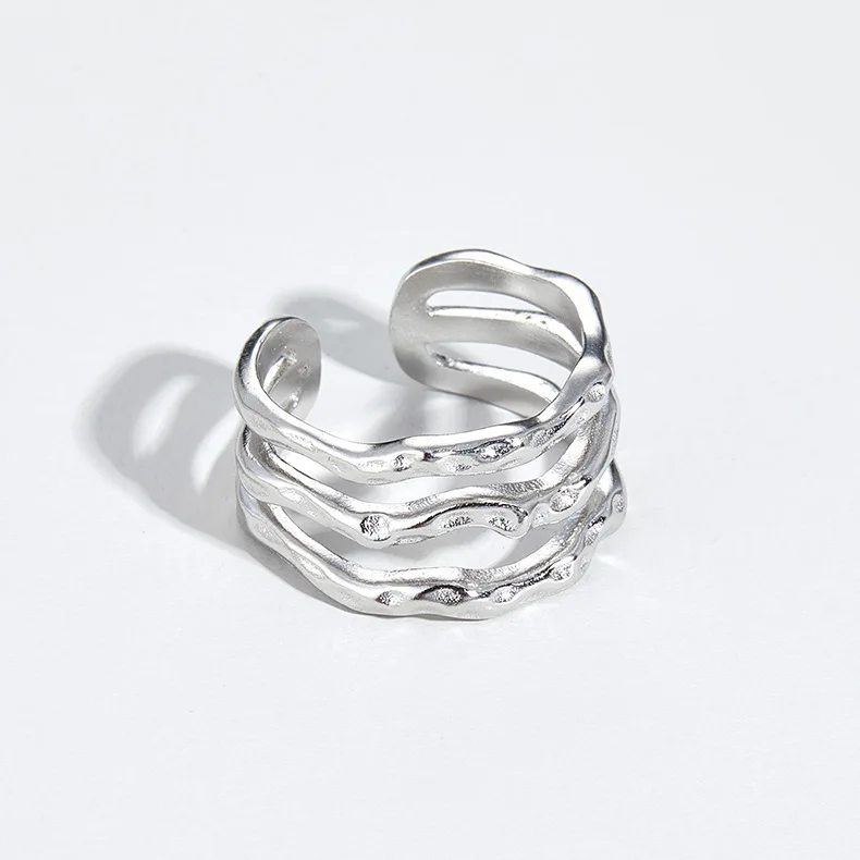 

Sterling silver S925 Korean version ring INS cold wind niche design three-layer irregular line temperament all-match ring