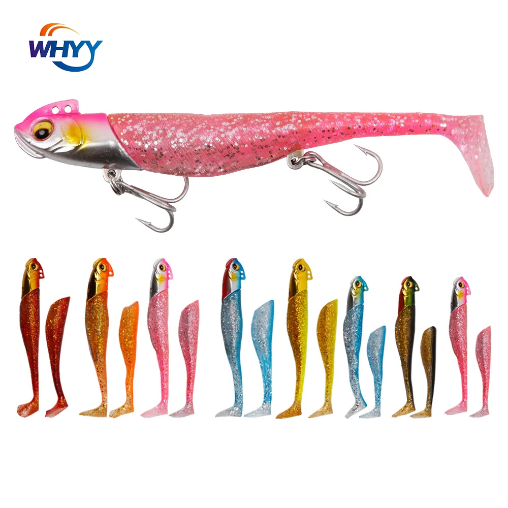 

Black Minnow Sea Fishing Lure Set Sinking Wobbler 90mm Metal Jig Swimbait Japanese Lead Hook Soft Plastic Lures for Bass Pike