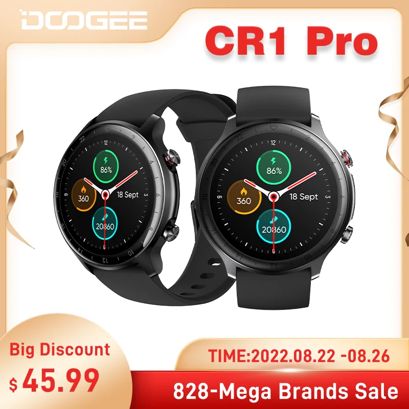 DOOGEE CR1Pro Smartwatch 1.28‘’ TFT  300mAh Bluetooth 5.0 Smart Watch GPS 5ATM Waterproof SmartWatch Fitness Heart Rate Calorie