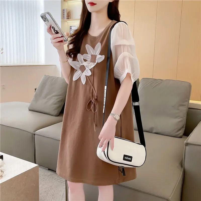 Женское платье принцессы с круглым вырезом свободное Повседневное коротким