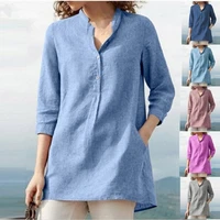 womens shirts plus size cotton linen solid color half sleeves button pockets solid color easy to match with all kinds of pants
