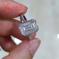 7*10mm emerald small blue sapphire  Ring  925 Sterling Silver D white Color VVS   Moissanite Diamond for jewelry making wedding