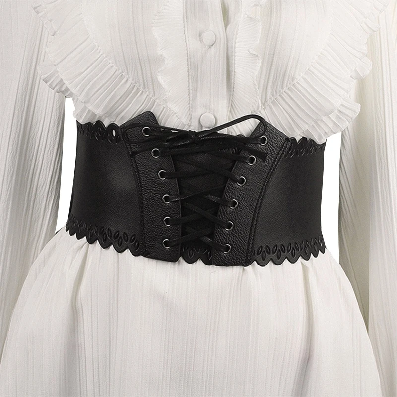 

MXMB Gothic Solid Color Lift Up Female Waist Corset Wide PU Leather Belt Women Fashion Slimming Waistband Elastic Corsets