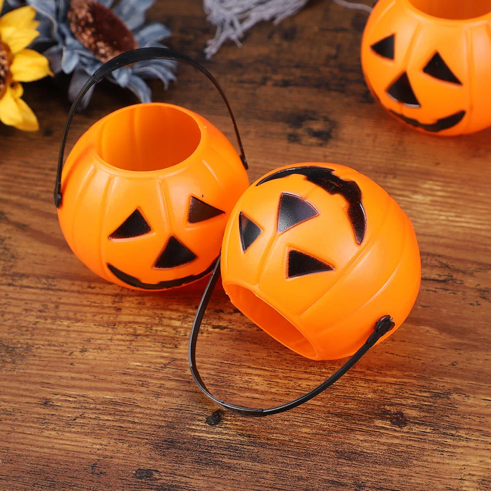 

12 Pcs Candy Containers Plastic Buckets With Handles Pumpkin Trick-or-treat Party Jar Halloween