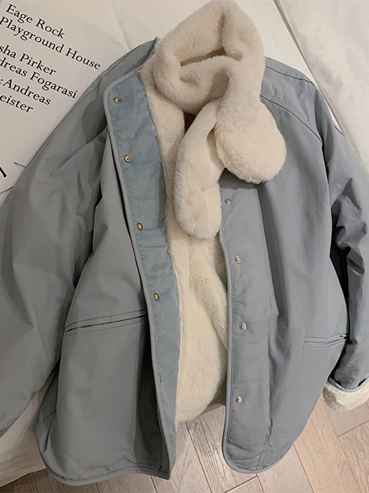 

Зимнее Новое Женское плотное пальто из овечьей шерсти с хлопковой подкладкой однотонная парка с круглым вырезом теплая Женская Асимметрич...