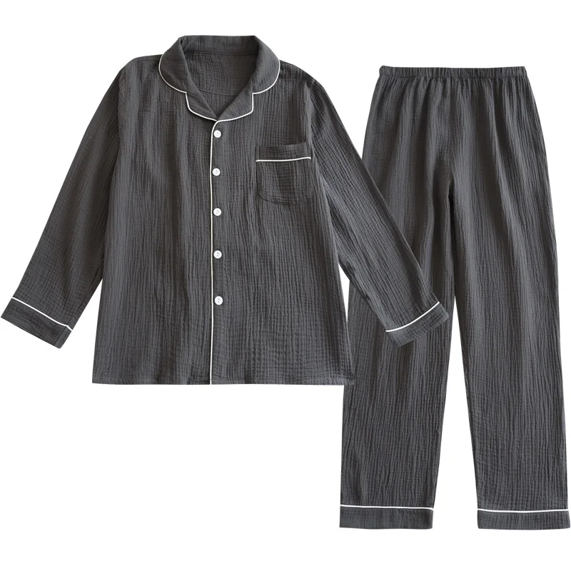 Pajamas Cotton Men's Suit Loose Spring and Autumn Large Size Cotton Crepe V-neck Long-sleeved Casual and Comfortable Loungewear