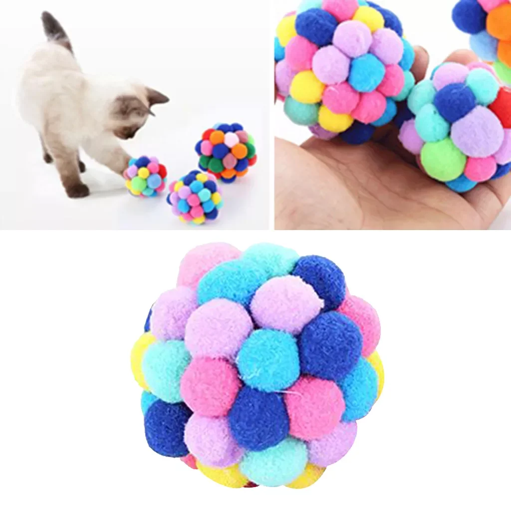 

Funny Cat Pompon Ball Assorted Color Pet Play Chaser Interactive Bite Toys S/M/L