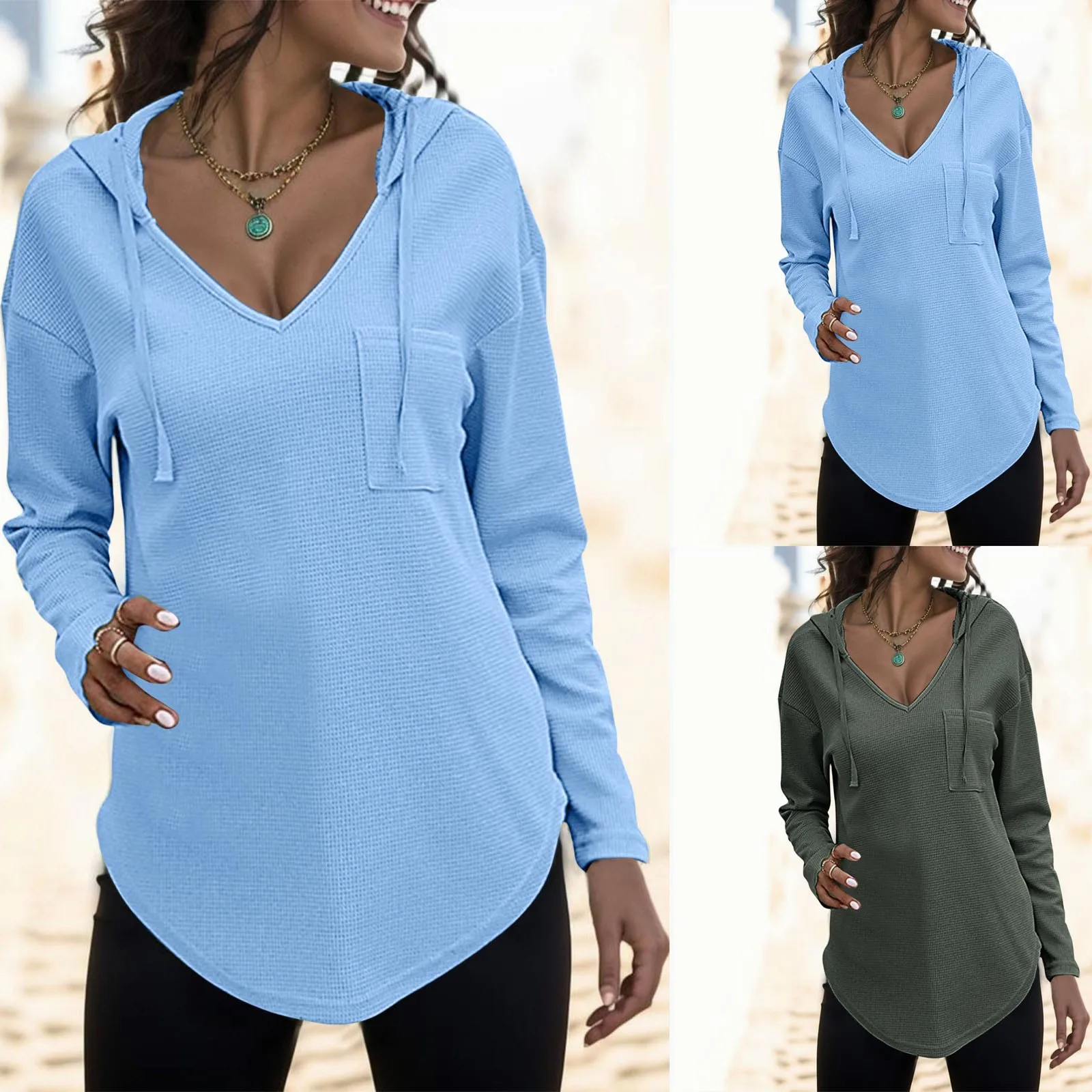 

Женские толстовки с V-образным вырезом, свитшот с длинным рукавом, пуловер на шнуровке, топы с карманами в стиле панк, одежда для тренировок в стиле преппи