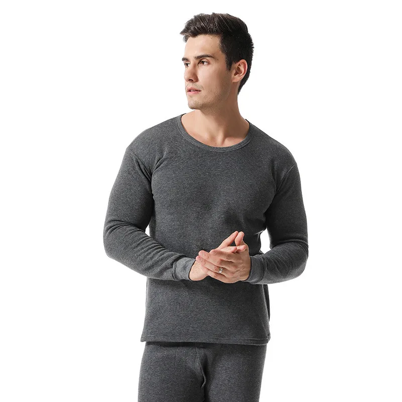 Men Fleece Lined Thermal Underwear Set Mens Winter Keep Warm Round Neck Long Johns 2Pcs Thicken Thermo Shirts & Bottoms Suit