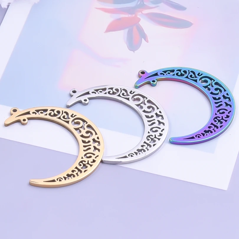 

Mixed Three Color Pattern Moon Charms For Jewelry Making Supplies DIY Necklace Earrings Materials Stainless Steel Charm Pendants