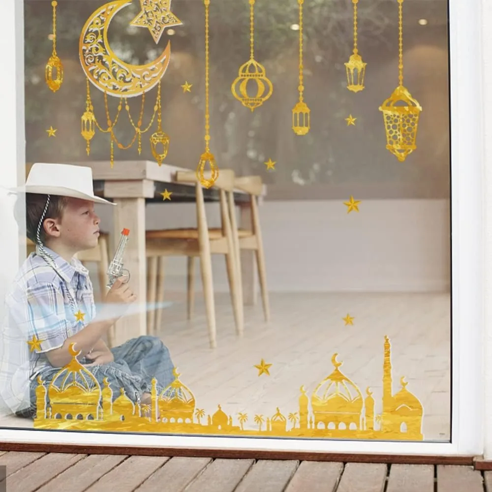 EDI Мубарак наклейки на стену Рамадан Луна Звезда настенные и для украшения двери