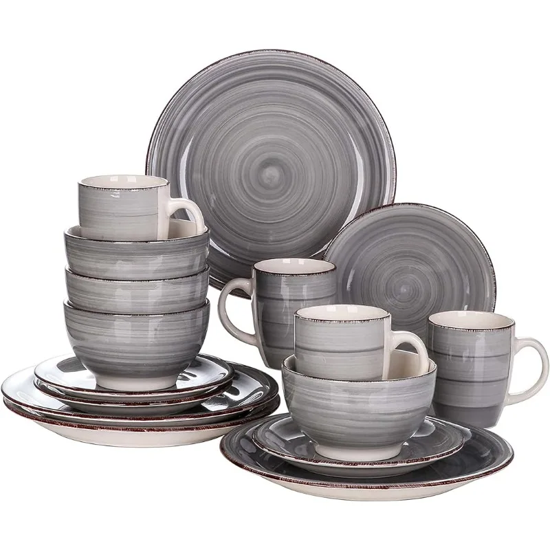

Ceramic Dinnerware Set, 16 Pieces Service for 4 Stoneware Dinner Set Microwave Dishwasher Safe - Grey Tableware