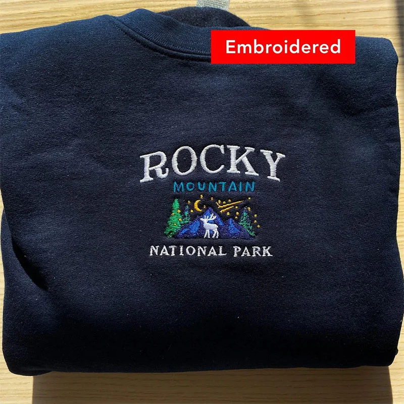 

Rocky Mountain National Park Graphic Embroidered Printed Women Retro Style Pullovers Autumn New Arrival Casual Thick Sweatshirts