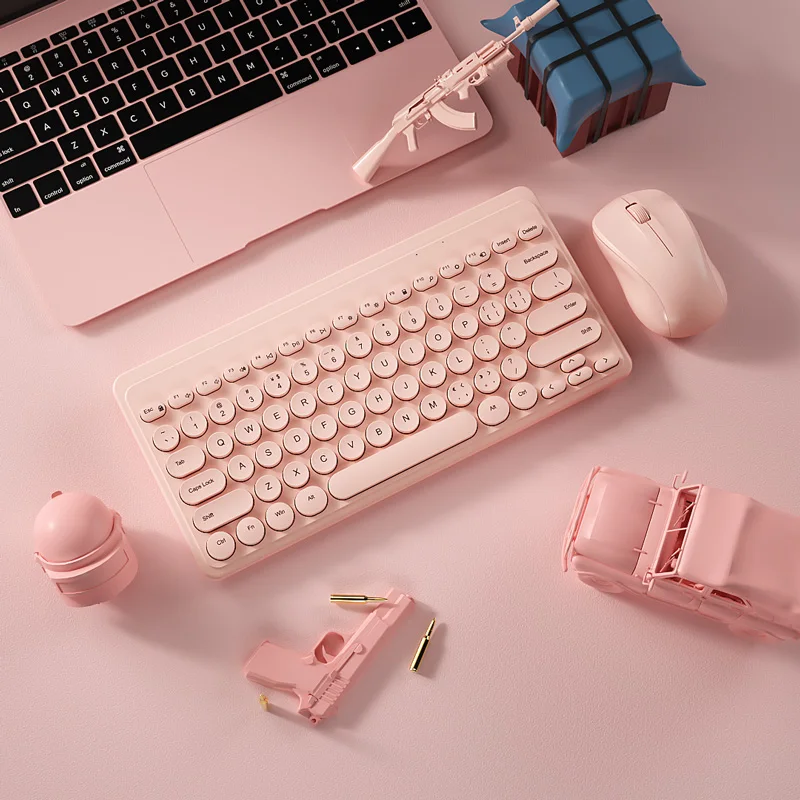 

MK610 Wireless Keyboard&Wireless Mouse Set/Combo Pink 79 Keys Portable Silent For Laptop PC For Windows XP Mac Android IOS