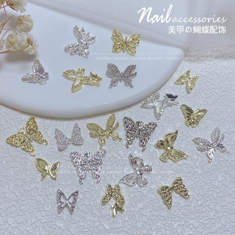 

5pcs/10pcs AB Rotating Crystal Butterfly Nail Art Charms 3D Gold Silver Rhinestones Nail Decorations DIY Kawaii Nail Accessories