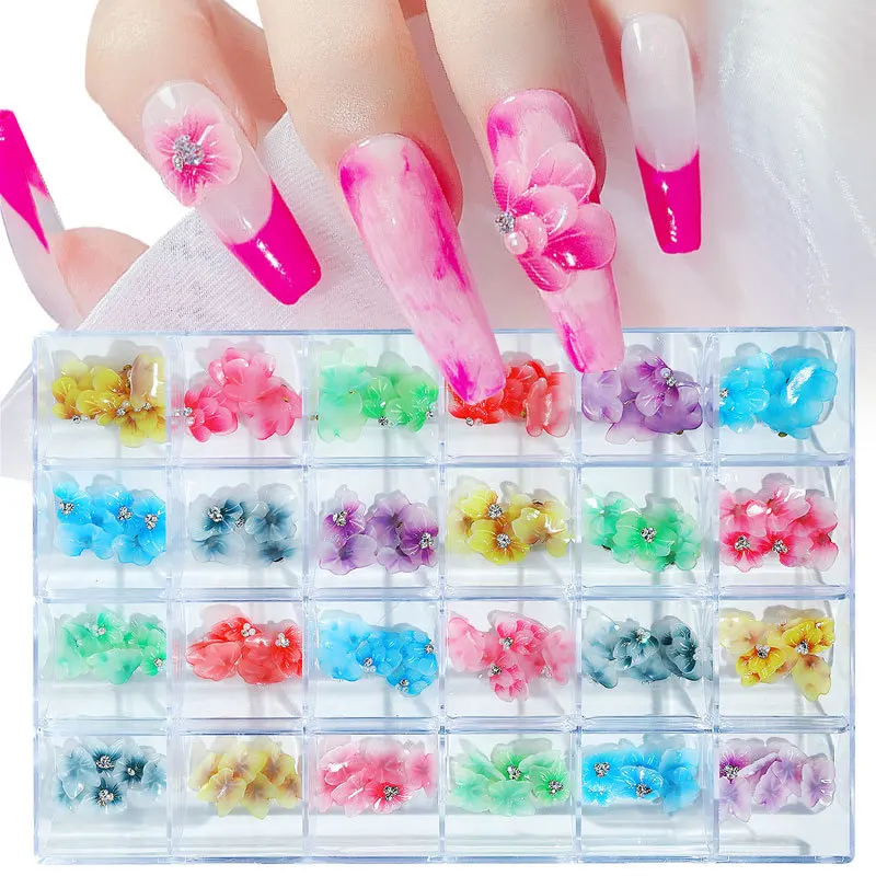 1 Box 144pcs Flower Petal Scale Style 5D Nail Art Decorations With Pearl Rhinestone Jewelry Manicure Design Accessories