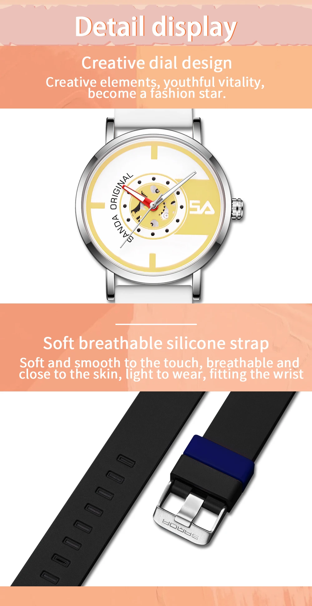 SANDA Ladies Watch Trend Creative Quartz Mens Sports Clock Fashion Casual Unisex Quartz Silicone Water proof Watch Reloj Señoras