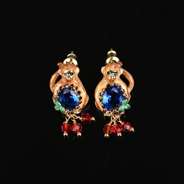 

Niche design sense fashion brown little monkey sapphire earrings enamel color glaze personality earrings