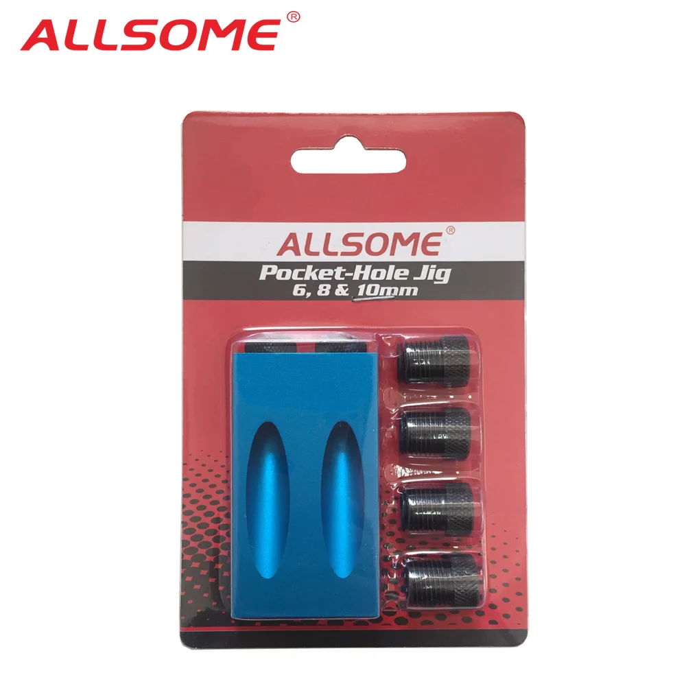 

Allsome Pocket Hole Jig Kit, 15 Degree Woodworking Inclined Hole Jig with 6/8/10mm Drive Adapter for Angle Drilling Holes