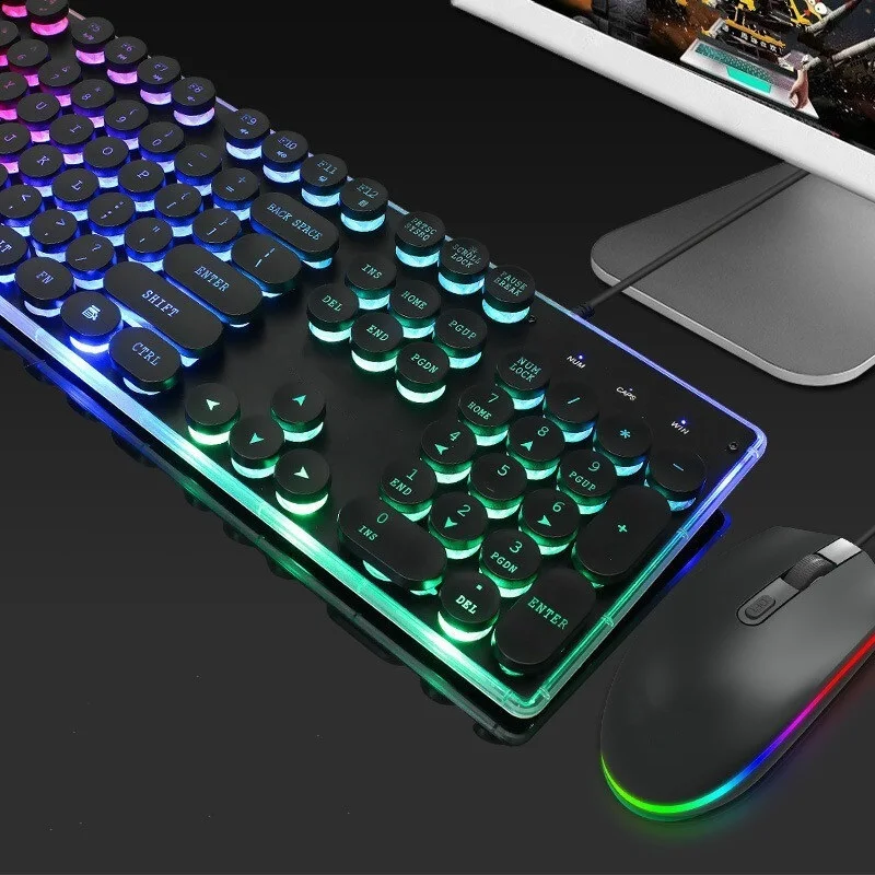 

New manipulator rainbow crystal cap backlit laptop computer keyboard mouse professional wired gaming keyboard mouse set