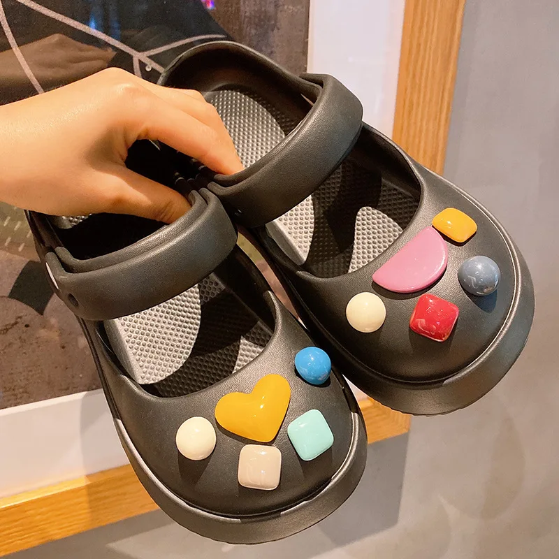 2023 HOT Summer Shoes Women DIY Thick Sole Anti Slip Women's Summer Versatile Casual Mary Jane Garden Shoes Slippers