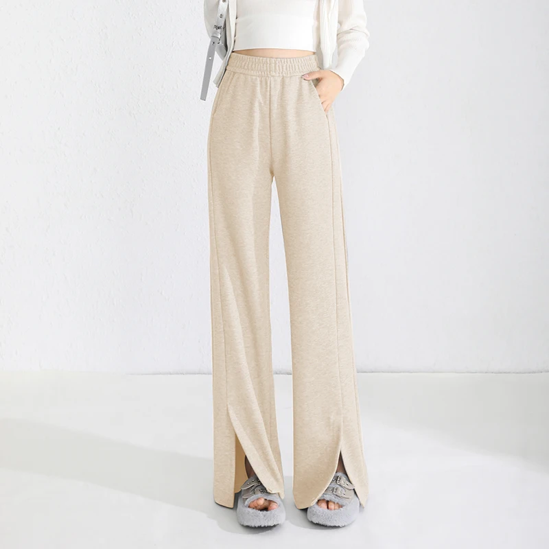 Осенне-зимние женские новые модные Универсальные широкие брюки с разрезом