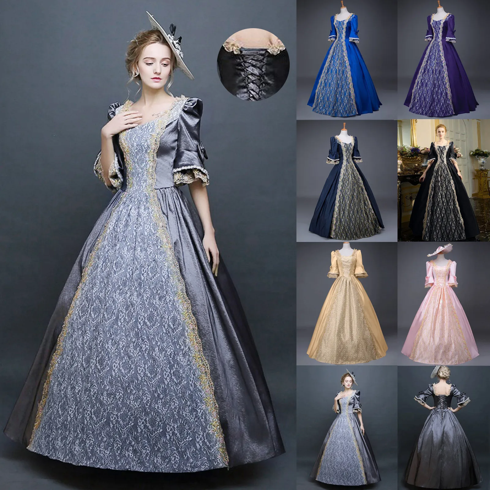 

Yumeko Jabami Cosplay Costume Women's Dress Retro Style Solid Color Trumpet Sleeve Long Princess Dress Medieval Skirt And Corset