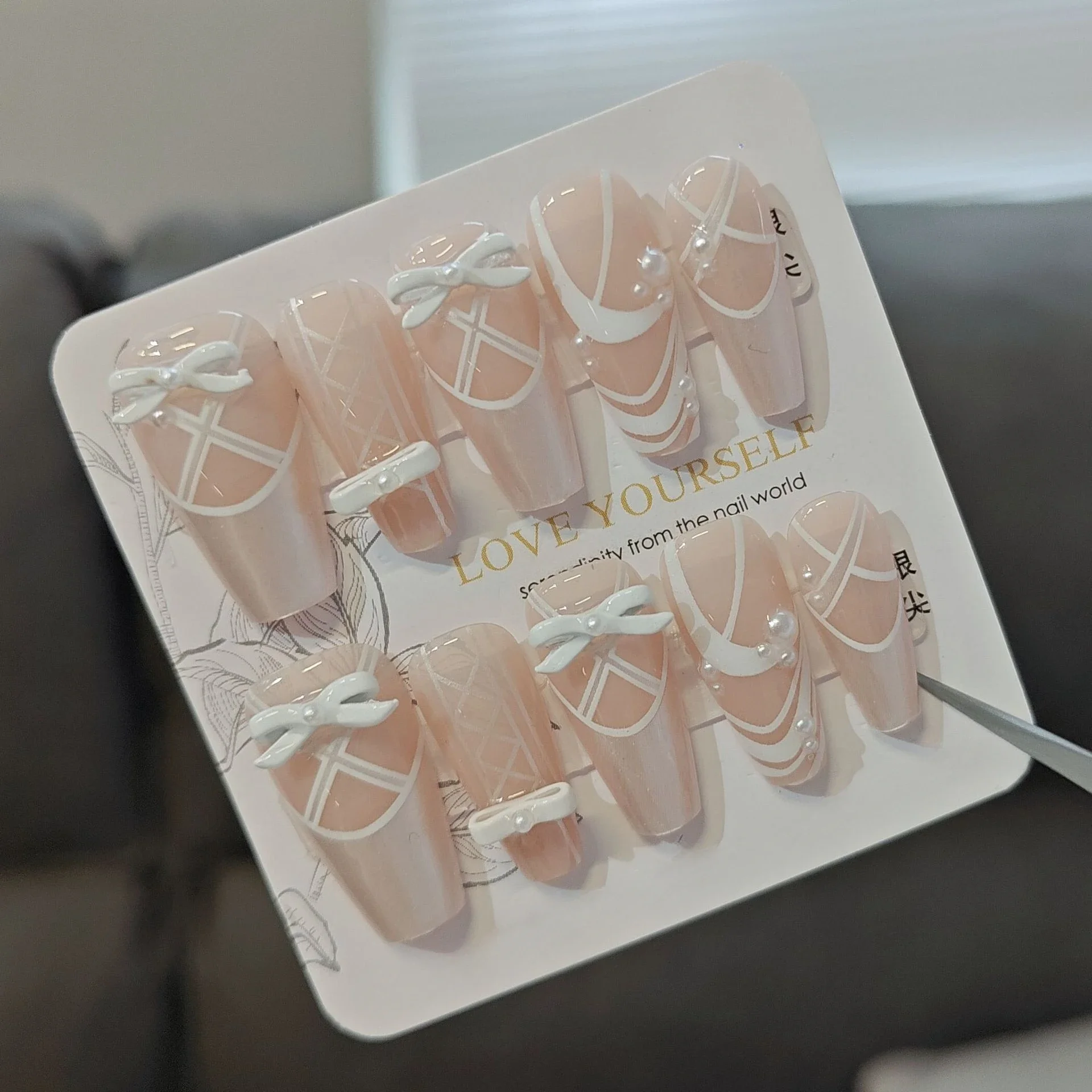 10 шт. розовый ручной работы пресс на ногтях с полным покрытием жемчужный свет