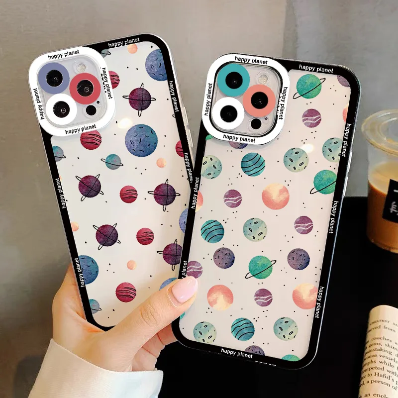 

Planet Clear Phone Case For iPhone XR X XS 14 13 12 Pro Max 11 Pro Max Cosmic Planet For iPhone 7 8 Plus SE2 Transparent Cover