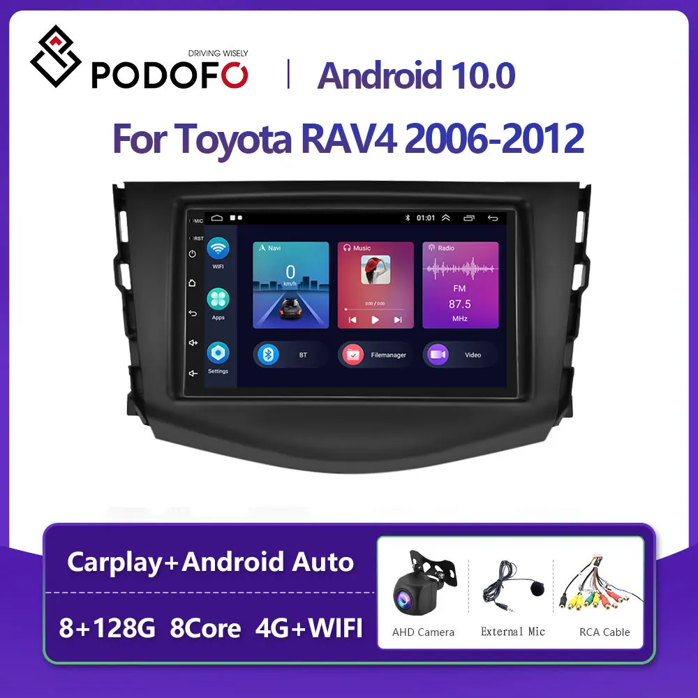 

Автомагнитола Podofo, 2 Din, Android 10, мультимедийный видеоплеер для Toyota RAV4 RAV 4 2006-2012, DSP, GPS, SIM, 4G, навигация, аудио, 2 Din